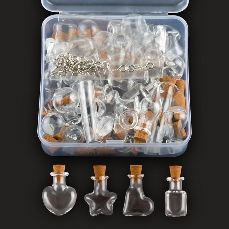 Set of 30 Different Designs Glass Bottle Ornament with Cork Stoppers and Nail Hooks for Crafting and Decoration