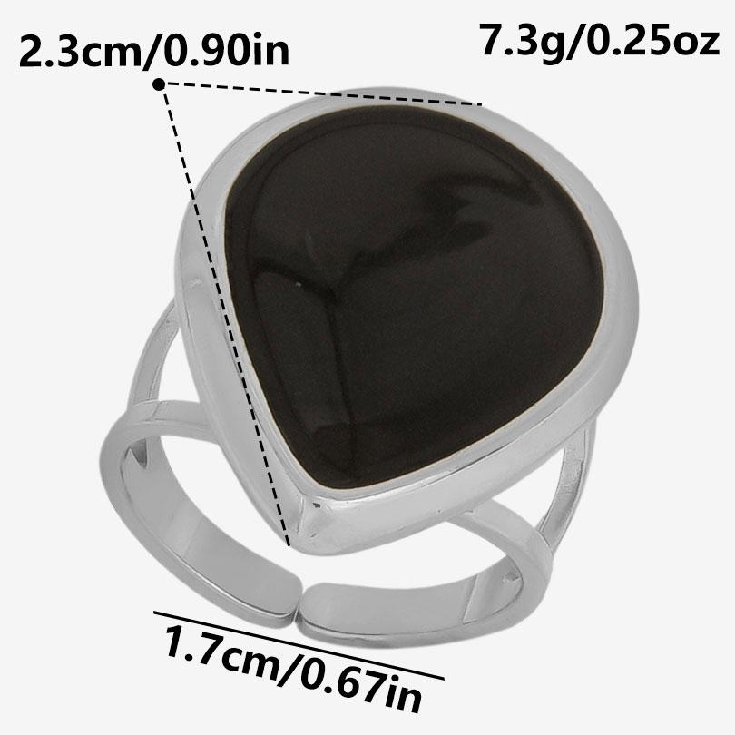 Different Style Silver Color Ring Black Oil Drop Open Adjustable Stainless Steel Rings For Women Men Accessories Enamel Jewelry