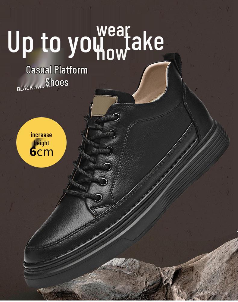 Men's Retro High-Top Shoes with Invisible 6CM Lift - Casual Autumn Trendy Mid-Top Board Sneakers