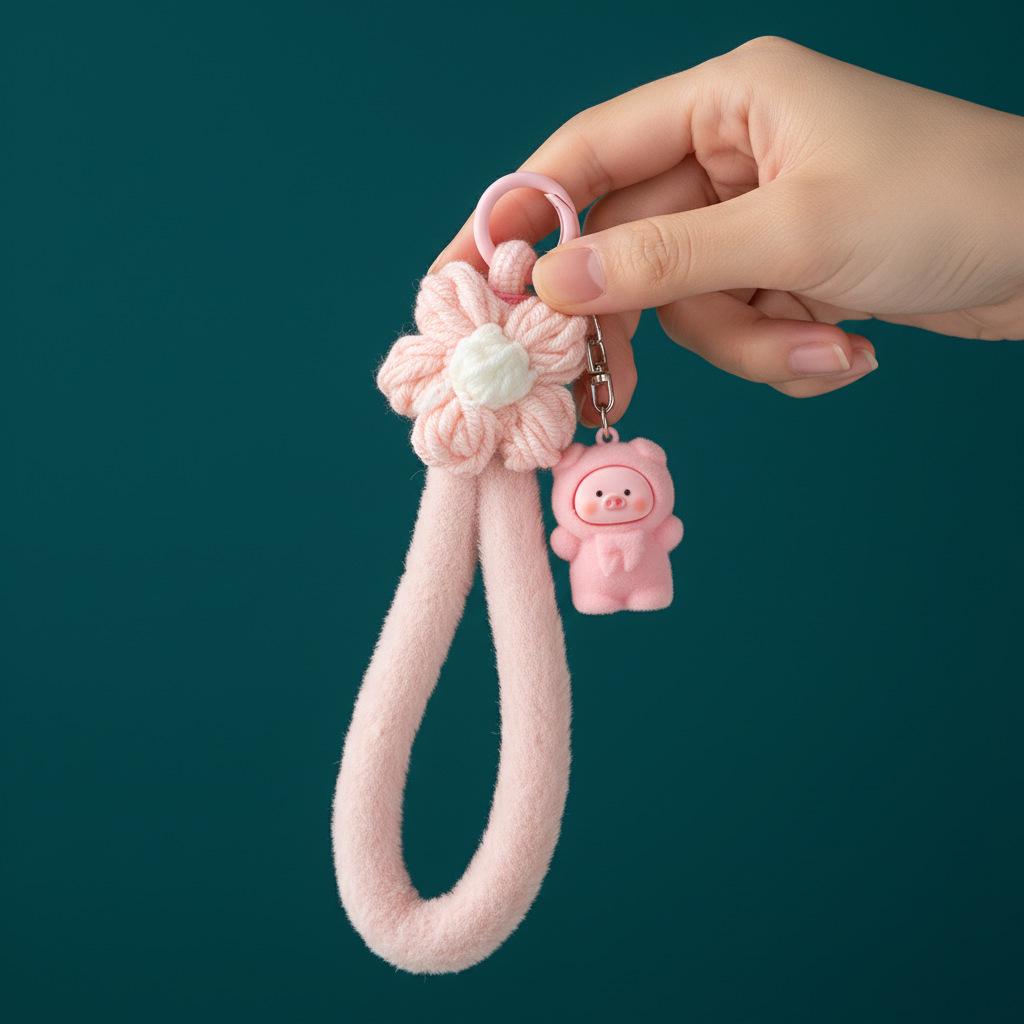 Pink Pig Cartoon Doll Plush Lanyard & Keychain Charm розовый