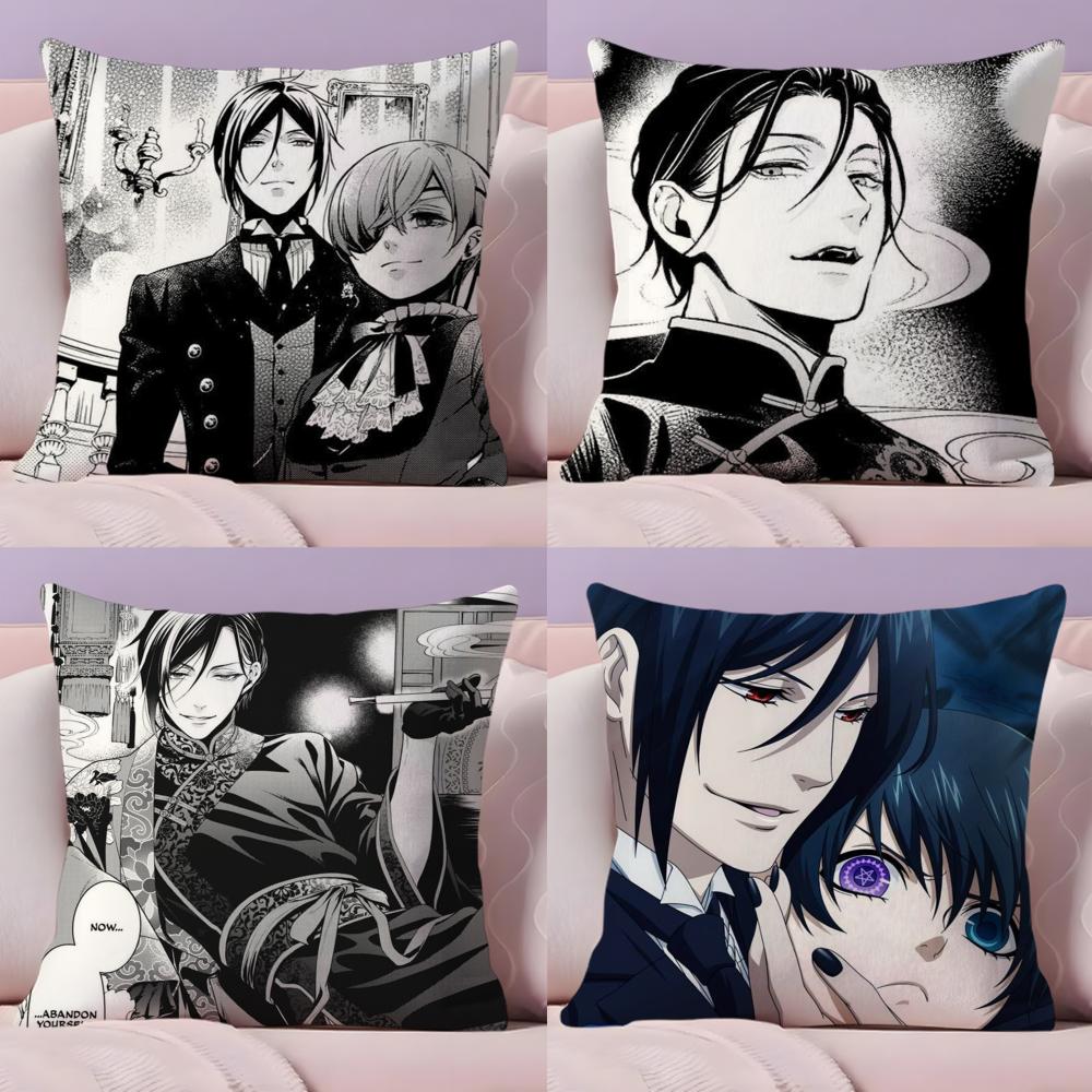 Pikpaka Anime Manga Black Butler Cushion Cover Plush Fabric Soft Double-Sided Printed Sofa Warm Winter Home Gift Pillow Cover