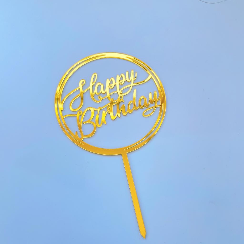 Acrylic Gold Mirror Happy Birthday Cake Toppers Reusable Cake Decorations for Birthday Party Supplies