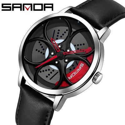 SANDA New Personality Cool Men's Quartz Watch Wheel Series Dial Casual Steel Belt Men's Watch