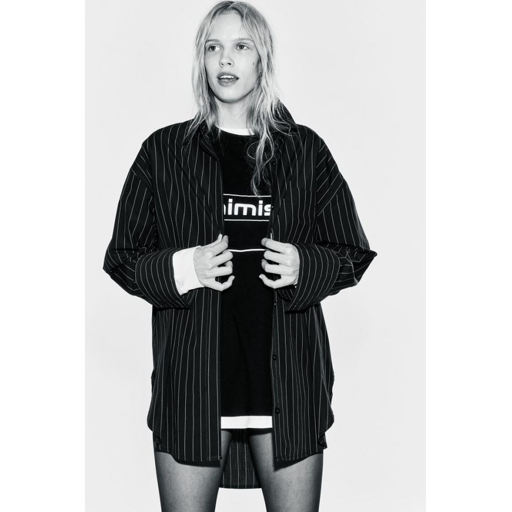 

Рубашка из поплина HM Oversized, черная в тонкую полоску