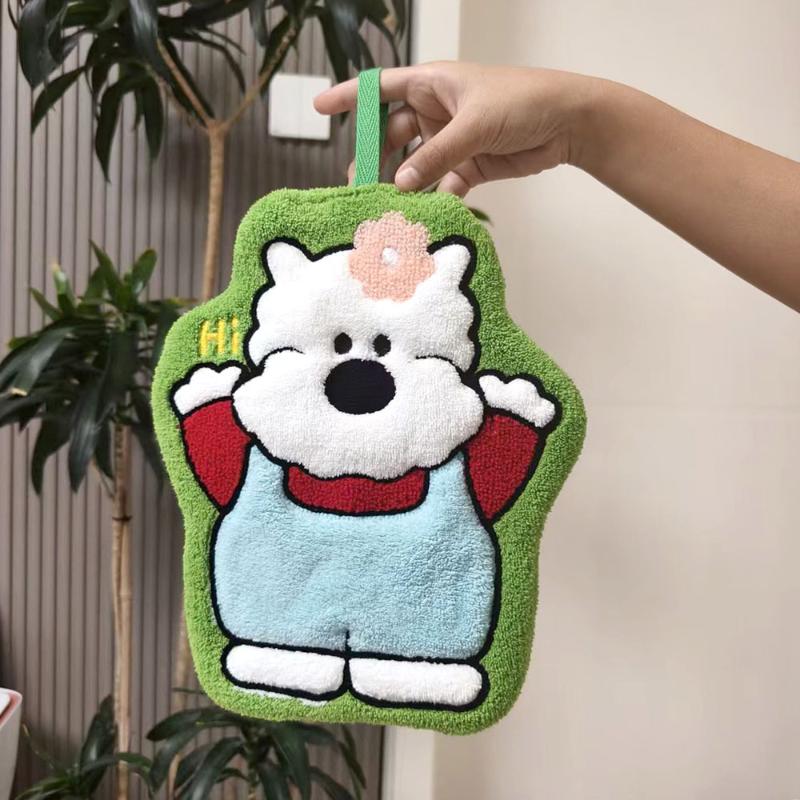 Cute Puppy Hand Towel Quick Drying Kitchen Cleaning Rag Coral Velvet Cartoon Animal Absorbent Bathroom Hanging Towel