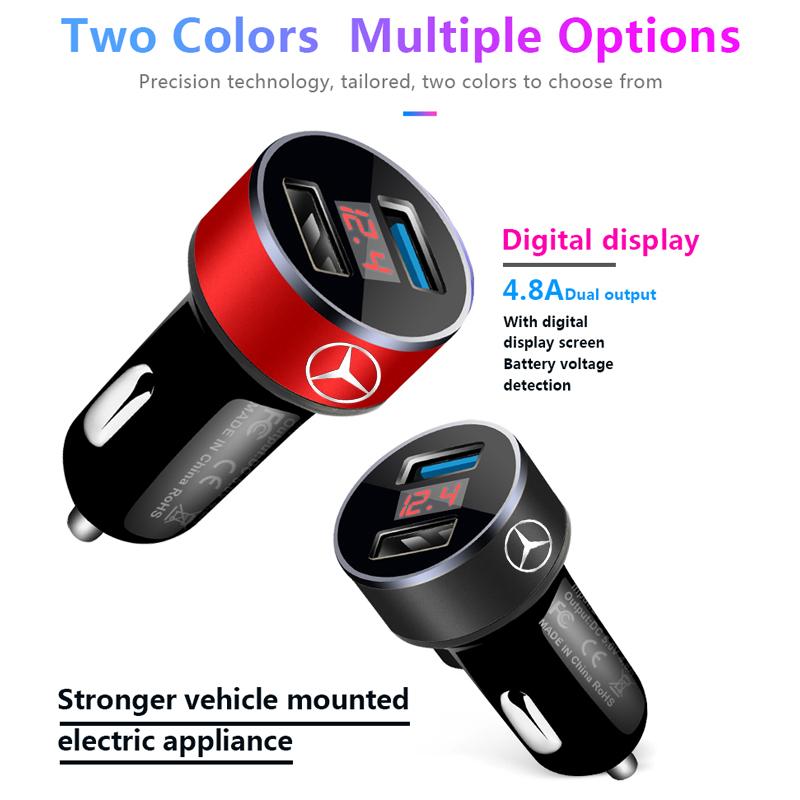 Car Charger 2 USB Ports Fast Charging Digital Display Car Accessories For Mercedes-Benz AMG W212 W220 W221 W222 W108 W126 W140 W168 W169 W176 W177