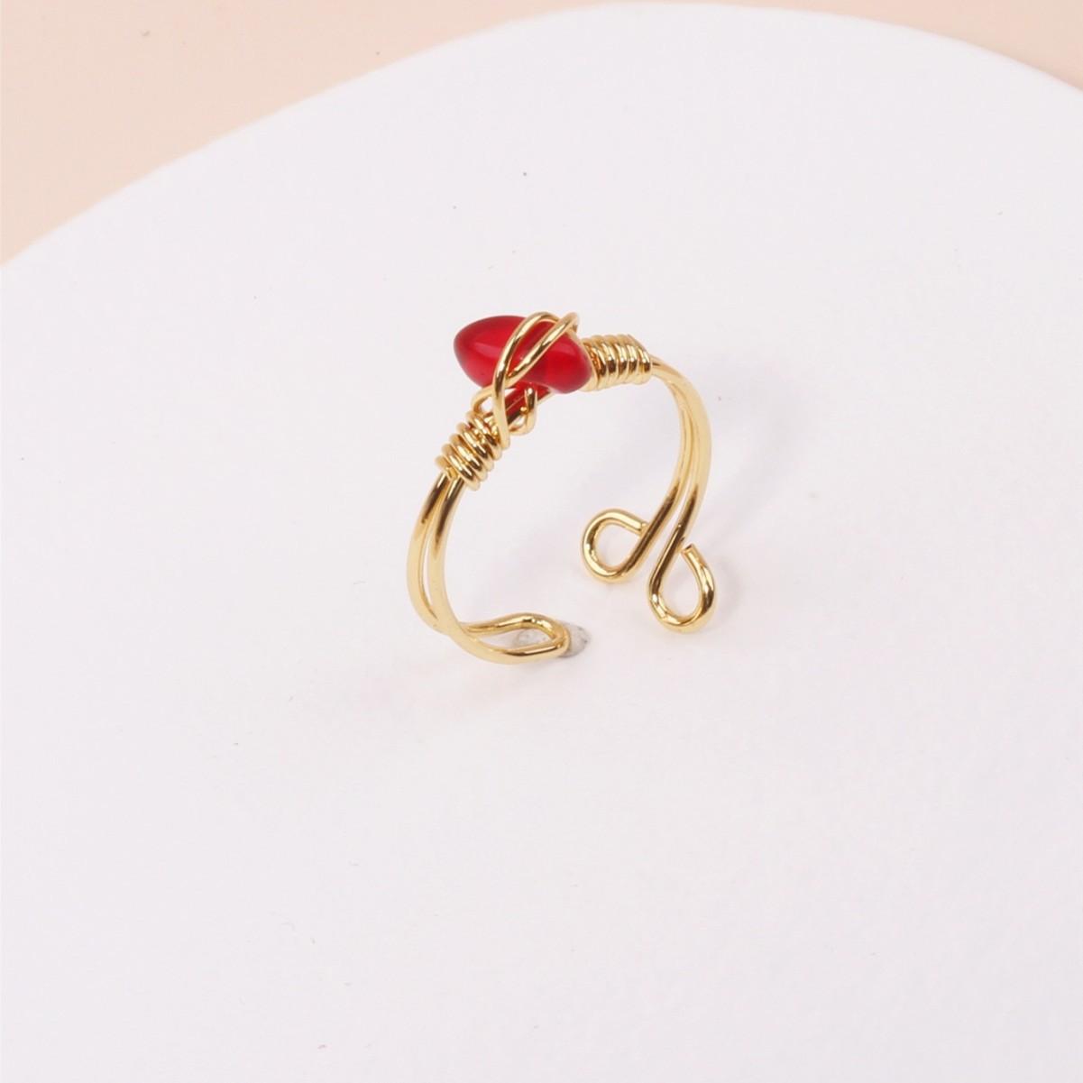 

18K Gold Plated Red Crystal Stone Ring Vintage Open Ring Gravel Hand Winding Open Ring