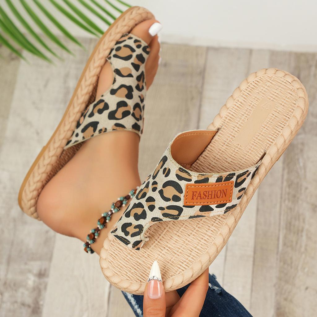 Slippers new outer wear cover toe flat bottom leopard print cool slippers women's large size women's shoes