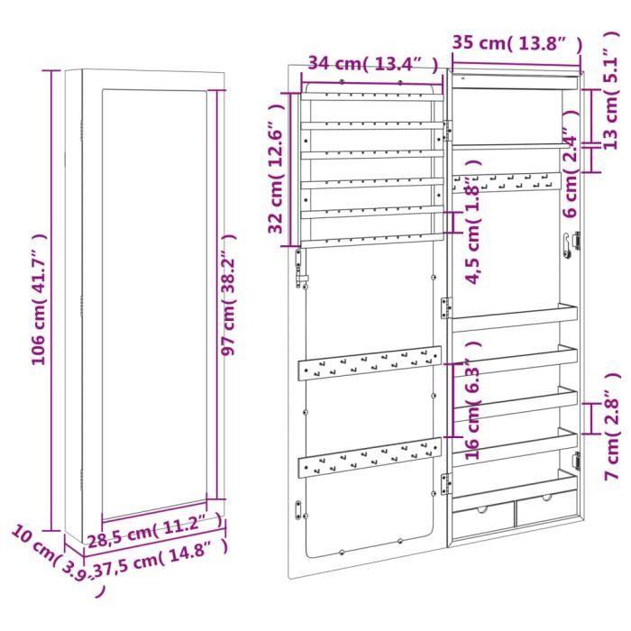 VidaXL Jewelry Cabinet with Mirror and LED Lighting Wall-Mounted White 353235
