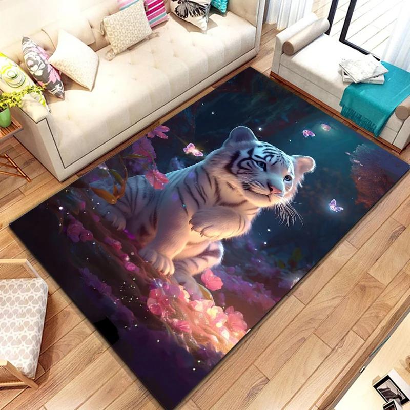 Cute Little Tiger Pattern Rug Wild Animal Carpet for Living Room Bathroom Mat Creative Doormat for Bedroom Home Decor Floor Mat