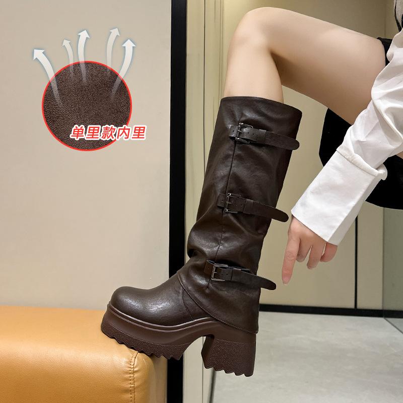 New Knight Boots Boots Boots 2025 Black Autumn Winter Small Boots Women's High Boots Thick Legs Thick Sole