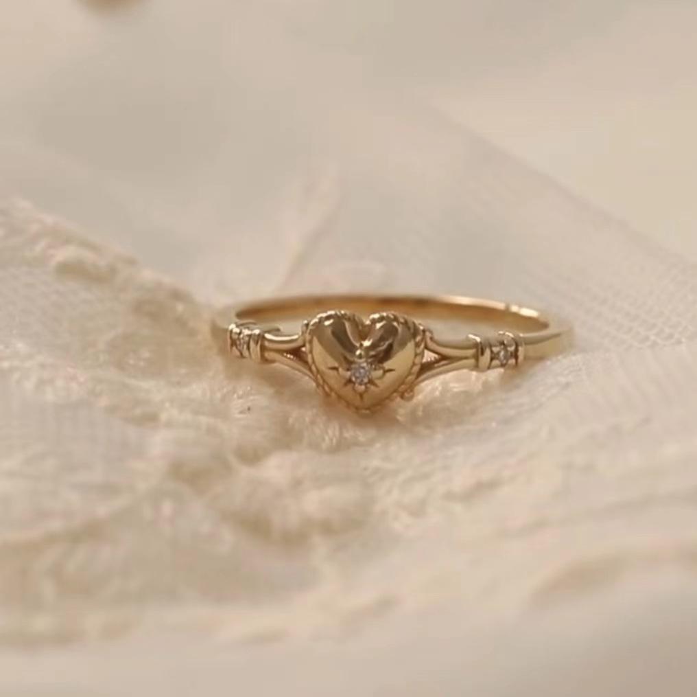 New Fashion Gold Plated Stainless Steel Rings For Women Heart Ring Jewelry Accessories Size 6-11