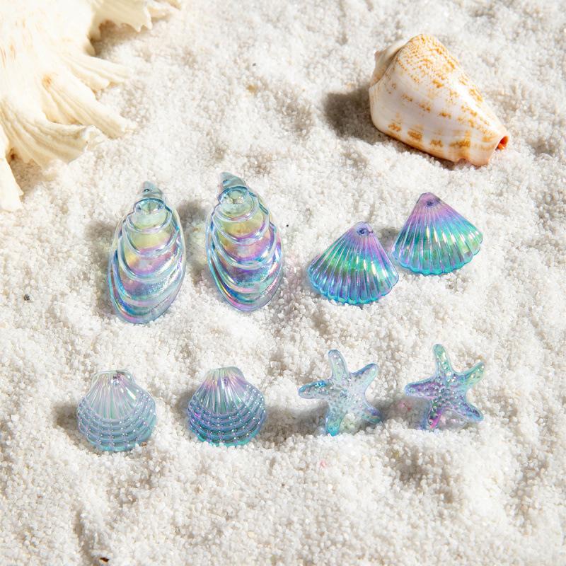 Fresh and sweet beach wind starfish shell earrings, acrylic vacation wind conch pendant earrings