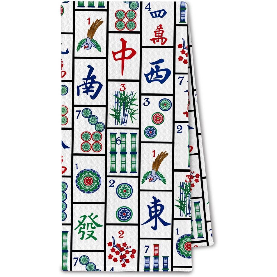 Mahjong Gifts for Women, Mah Jong Themed Decorative Kitchen Dish Towels, Mahjong Accessories and Gifts Ideas for Mah Jong Lovers, 16x24 Inch