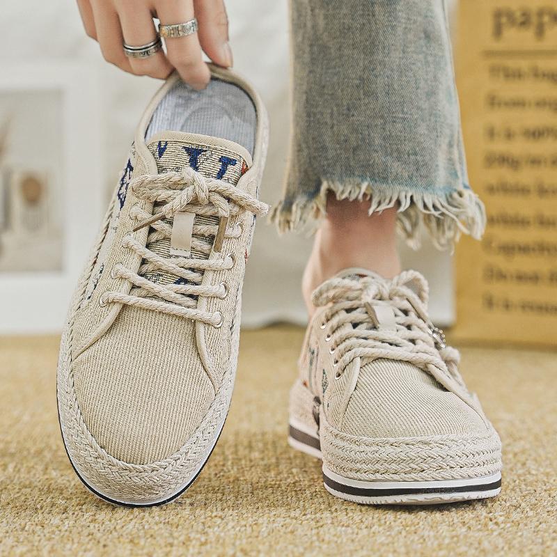 Polo boty pro muže Mules Otevřená pata Mokasíny Pantofle Šněrovací Plátěné boty Letní Ploché Pánské Nazouvací Sandály Poloviční Drag Ležérní boty