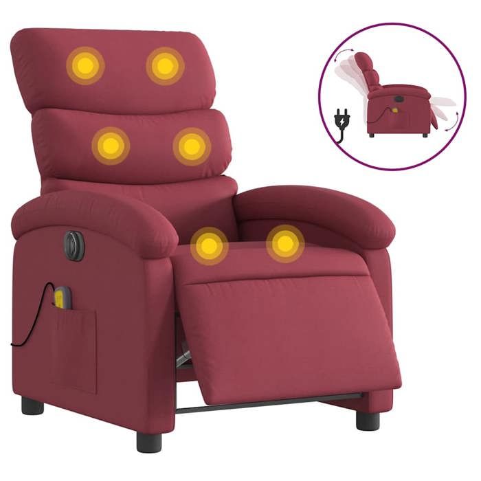 VidaXL Electric Reclining Massage Armchair Bordeaux Red Fabric 3203969