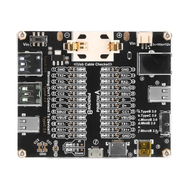 

Data Line Tester With 24 LED Lights For USB C MicroB Mini B Cables Double Power Mode CR2032 Battery Or External DC3-12V