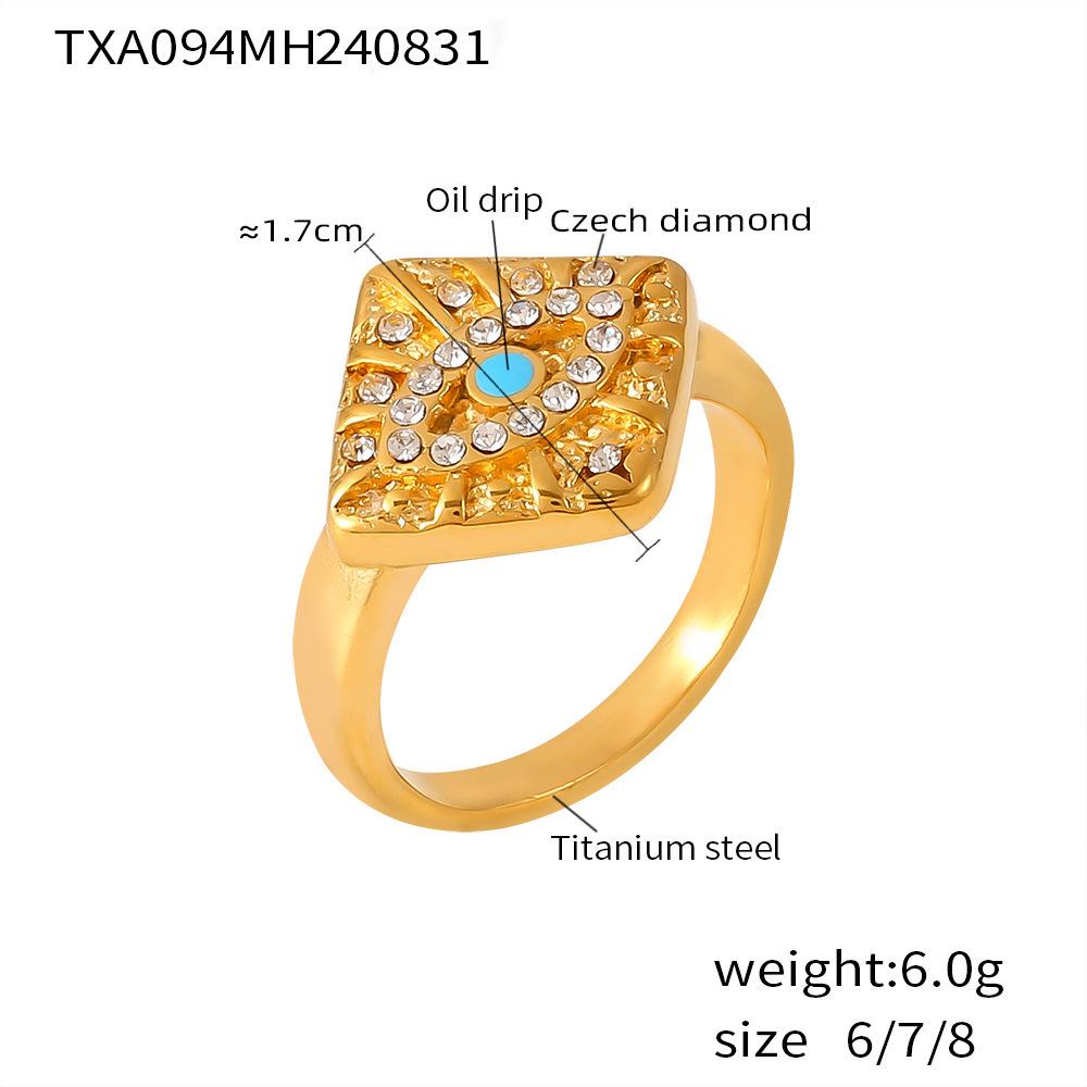 INS Magic Eye Diamond Square Pendant Choker  Ring Set in 18K Gold PVD Plated Titanium Steel
