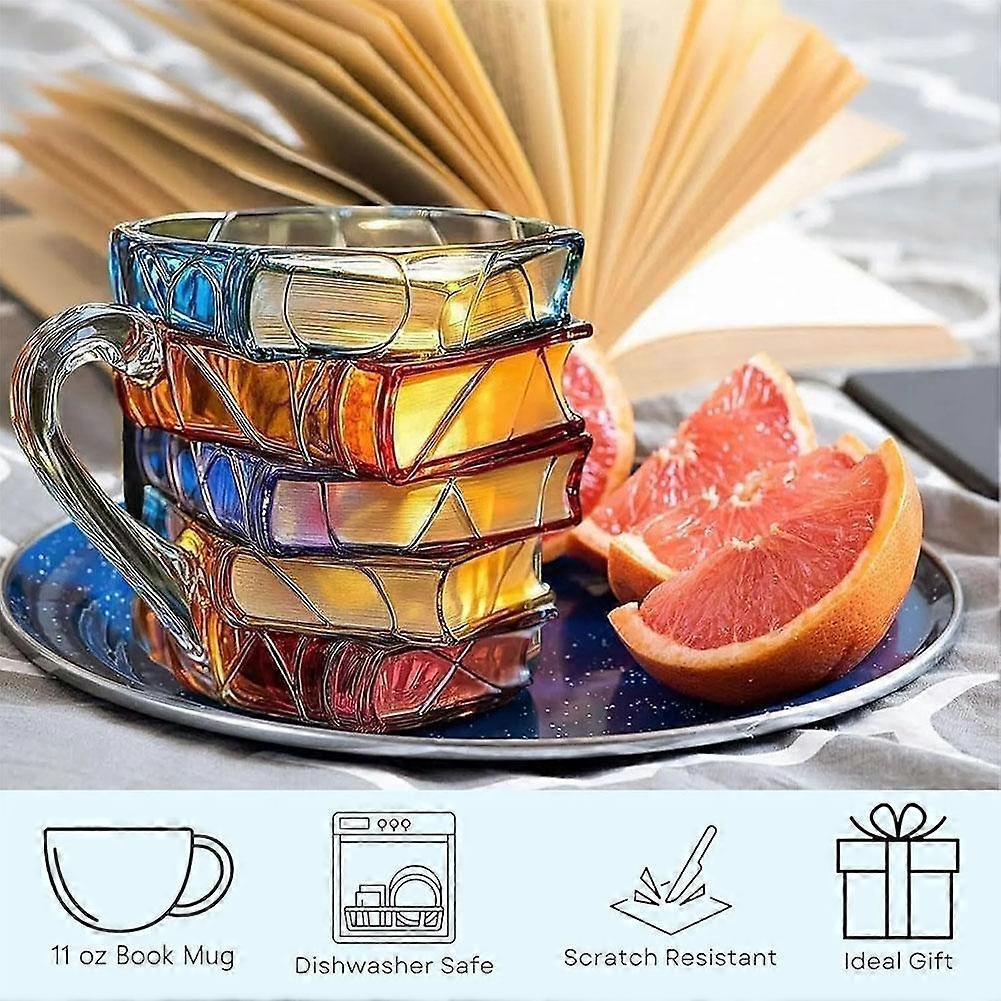 Home Novelty Coffee Cup Borosilicate Glass Cup Hand-Painted Stacked Book Mug