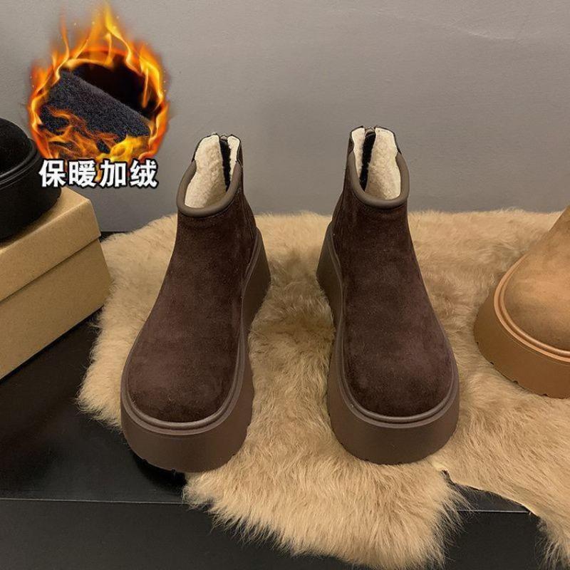 New velvet large cotton shoes, non-slip and warm in autumn and winter, plush snow boots, women's muffin thick sole