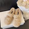 Sweet Fluffy Shoes Women's 2025 Autumn and Winter New Outer Wear Velvet Warm Bow Flat Bottom Word with Doudou Cotton Shoes