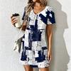 Summer Fashion Women's V Neck Short Sleeve Retro Geometric Pattern Printed Dress Sex Short Skirt Dresses