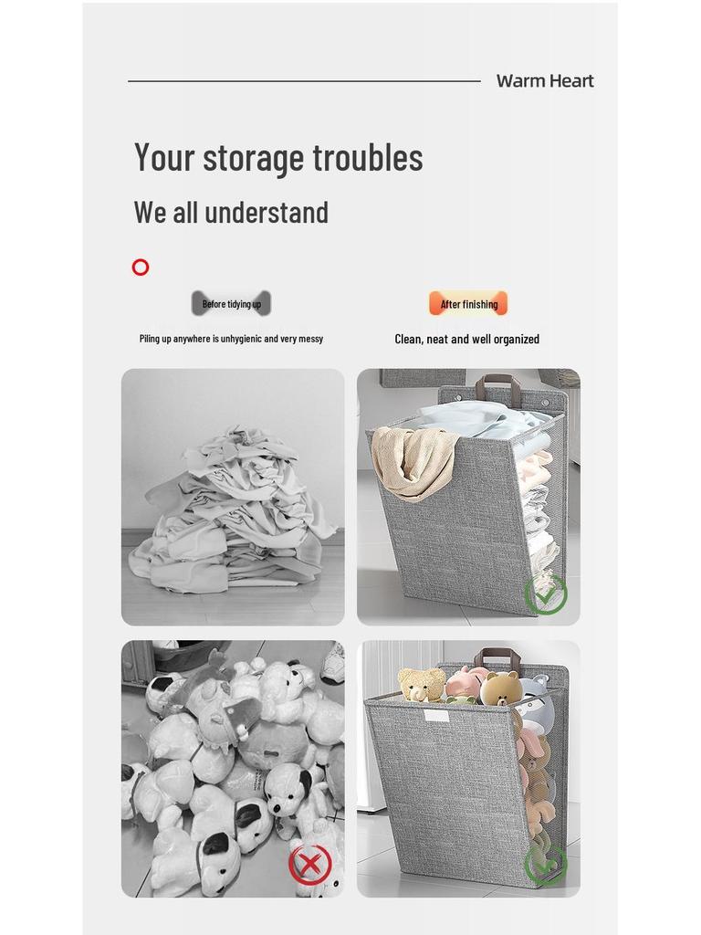 Foldable Cotton Linen Laundry Hamper: Wall-Mounted Multifunctional Organizer for Bathroom, Dorm, and Household Use.