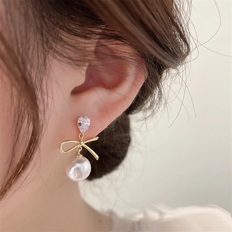 Korean Dongdaemun Knotted Pearl Earrings - Elegant Summer Versatile Design