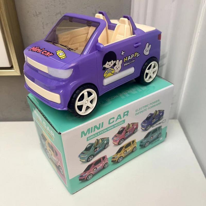 Kawaii Electric Mini Macaron Convertible Cars Music Simulation Miniature Car Model Toys For Kids 2 To 4 Years Old Lovely Gifts