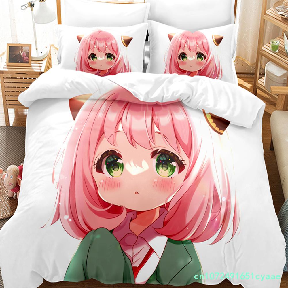 SPY×FAMILY Bedding Set Anime Anya Forger Quilt Cover Single Double Size With Pillowcase Boys Girls Bedspread