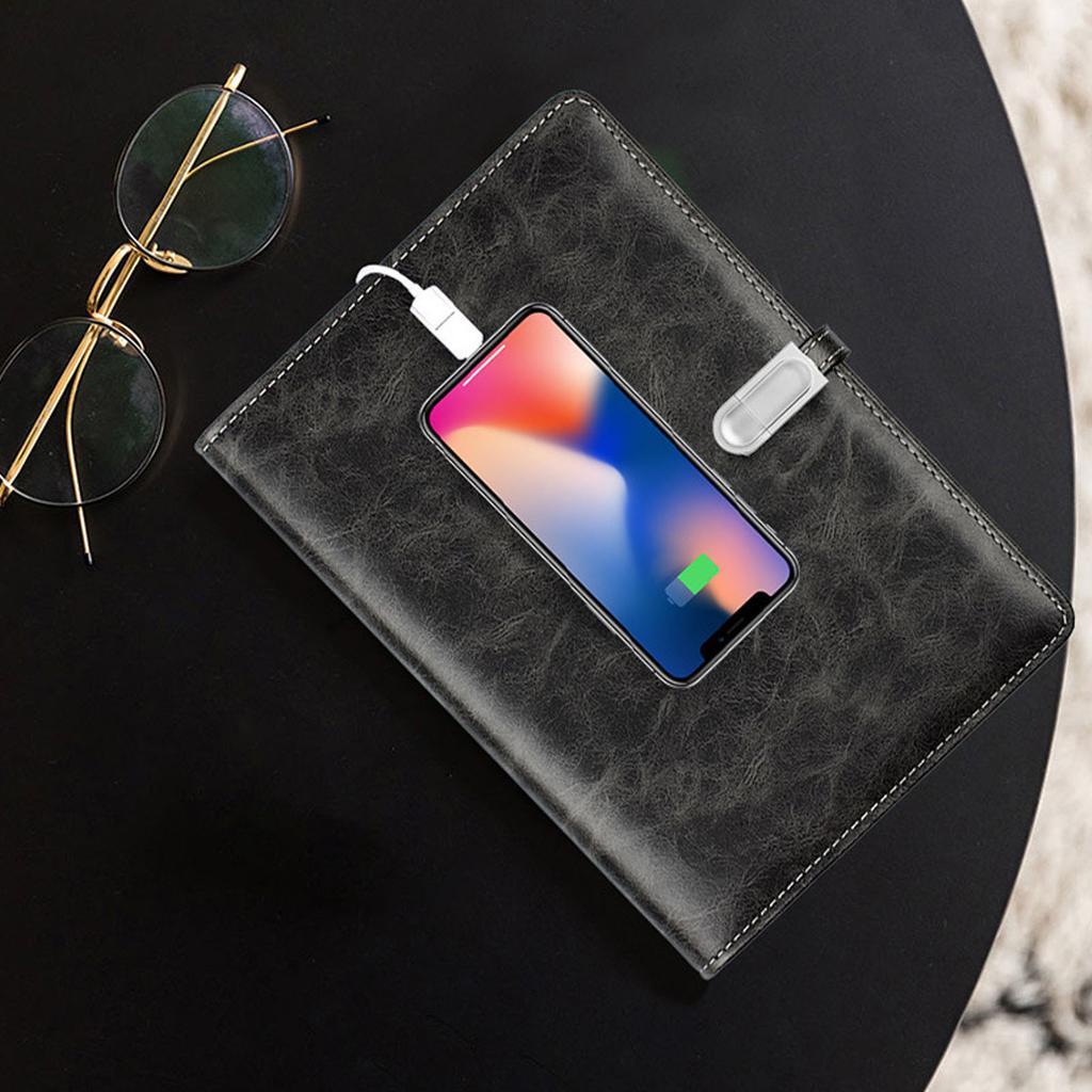 Bezdrátové nabíjení Notebook Personalizovaný cestovní deník se světlem Plnitelný Školní Profesionální zápisník s powerbankou