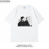 ZAZOMDE Minimalist Retro Monochrome Figure Graphic T Shirts Oversized Cotton Round Neck Short Sleeve Couple Daily Outfit Tops