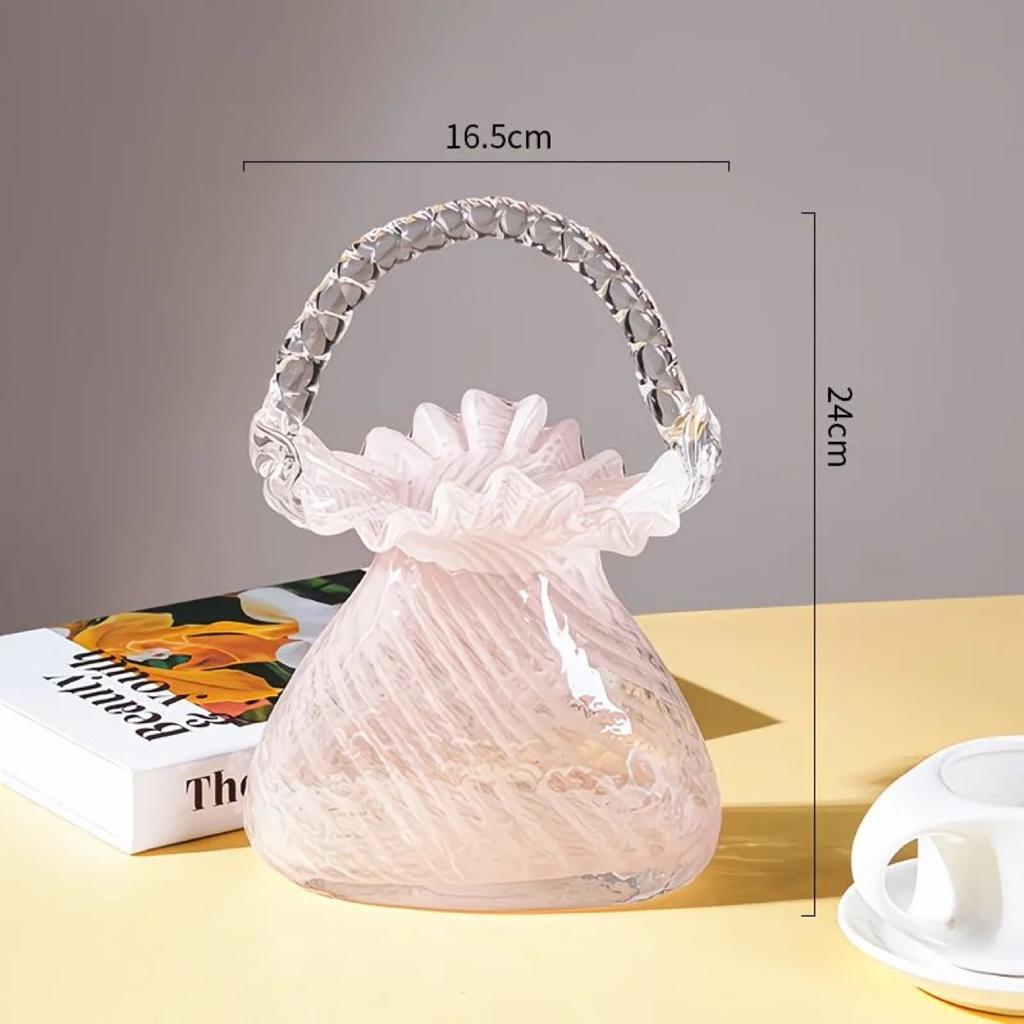 Luxuriöse Kristallglas Handtaschen-Vase, Elegante Glas-Korb-Blumenvase mit Kristallglasur-Finish für die Wohnkultur
