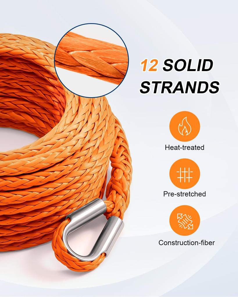 Kolvoii Winch Rope Extension 3/8" X 50' 26.6lb, Synthetic Winch Extension Cable Line for