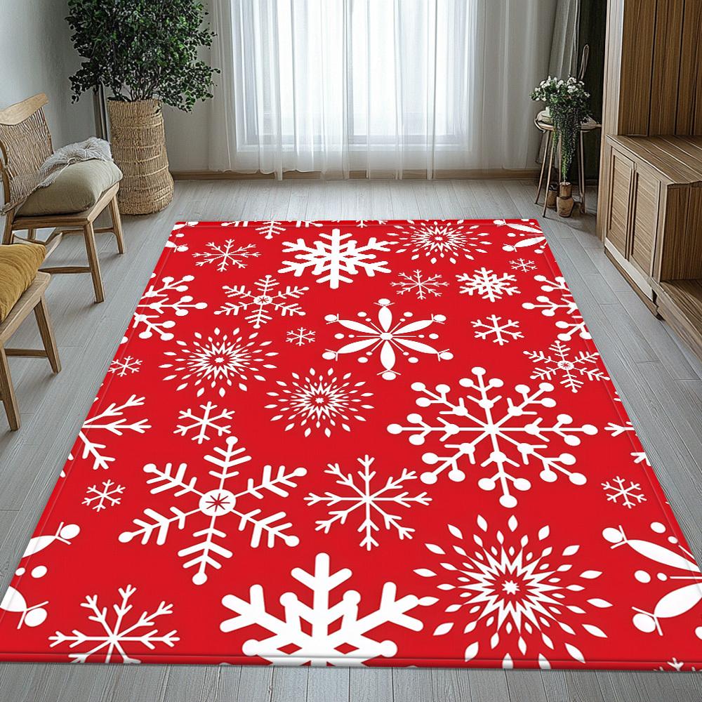 Red snowflake Christmas rug winter holiday pattern living room carpet festive home decoration Xmas party floor mat