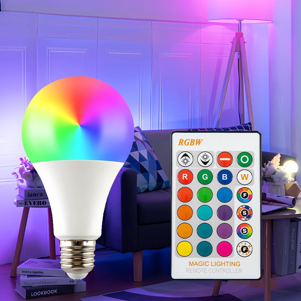 16 Colors RGB Bulb LED Multicolor Bulb E27 Base Lighting Dimmable 24 Key Remote Control Atmosphere Neon Light