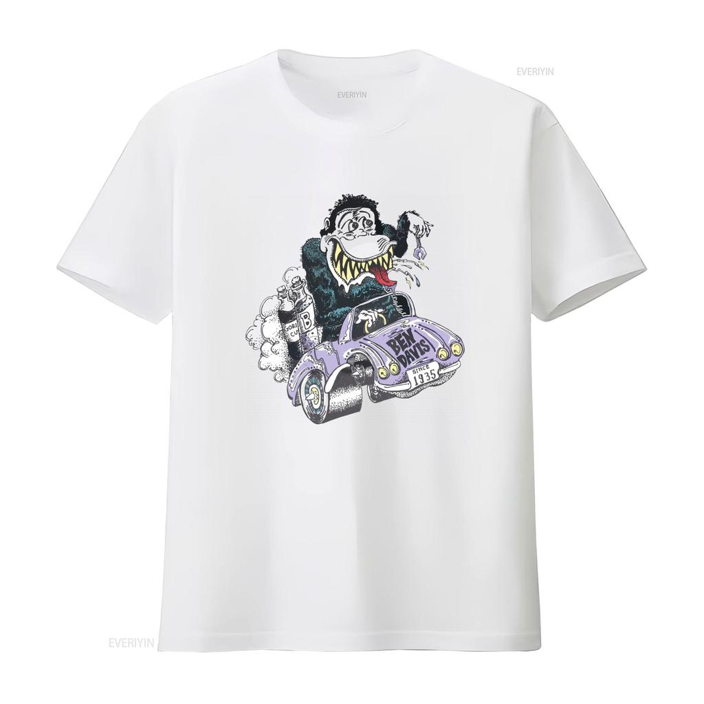 Ben Davis T shirt Mens Classic Car Gorilla Print Cotton White Small vintage Washed Stretched Comfortable Casual