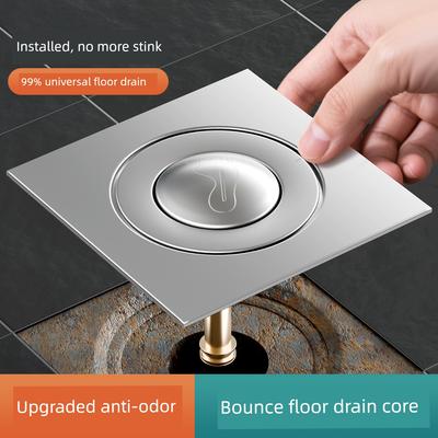 Bodenablauf für das Badezimmer mit Geruchssperre und Pop-Up-Kern-Dichtungsabdeckung, Universelles Anti-Geruchs- und Anti-Schädlings-Gadget, Druckknopf-Fußpedal