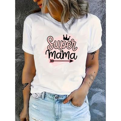 Modisches Charm, Süßes Damen-Kurzarm-T-Shirt mit Buchstaben-Print-Design, Bequem und atmungsaktiv, Passt perfekt zu jedem Freizeit-Look