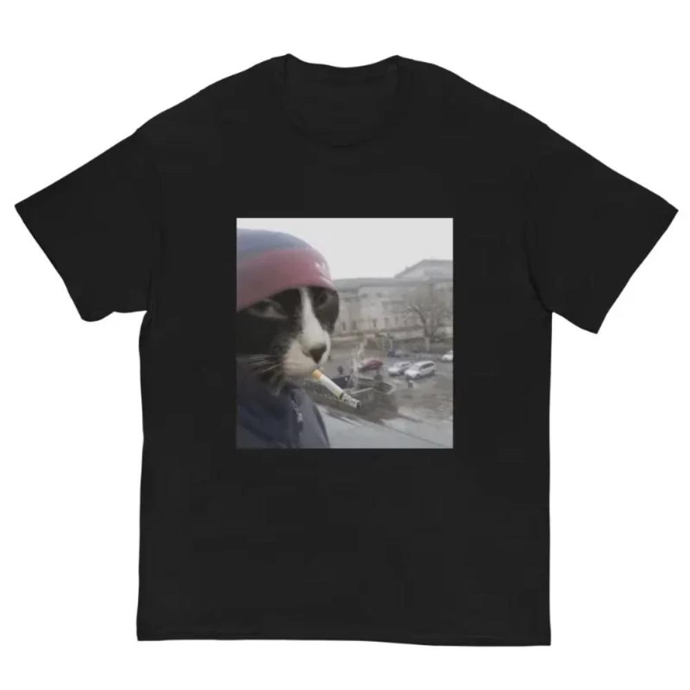 Men's Fashion Y2k Humor Saying Tee Cigarette Kitten Funny Smoking Cat Meme Stupid T-Shirt Cute Kitty Dad Graphic Outfit Shirts