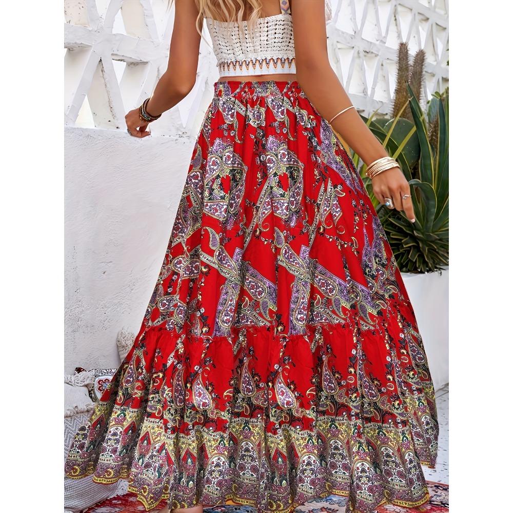 Summer New European and American Foreign Trade Bohemian Beach Print Skirt