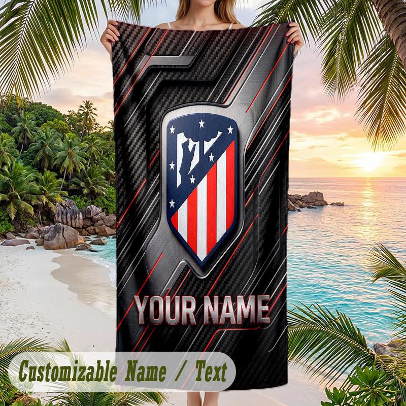 Beach Towel Atletico Madrid Print Custom Name Text Soft Towel for Swimming Pool