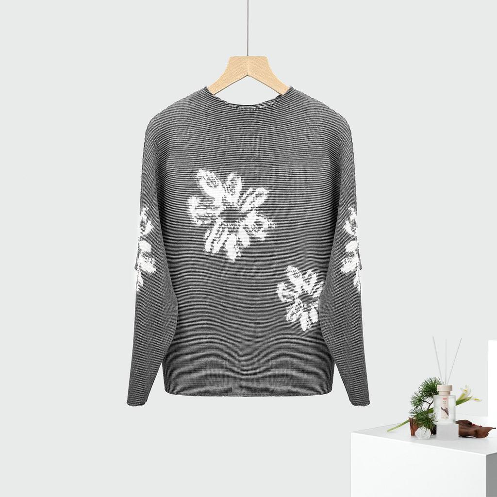 Women's High-End 2025 Printed Batwing Sleeve Plus Size Miyake Top