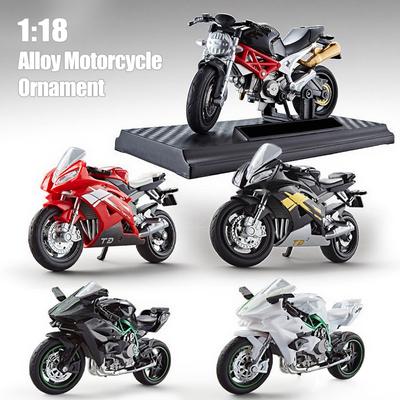 Motorcycle DieCast Model 1:18 Toy Car,  Collectible Model With Ornament Base Rotating Rubber Tires Kids Gifts
