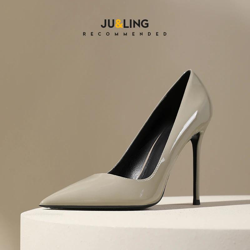 

Туфли на высоком каблуке женские 2024 весна новые серые элегантные юбки тонкий каблук профессиональные туфли для поездок на работу из лакированной кожи с неглубоким носком 39