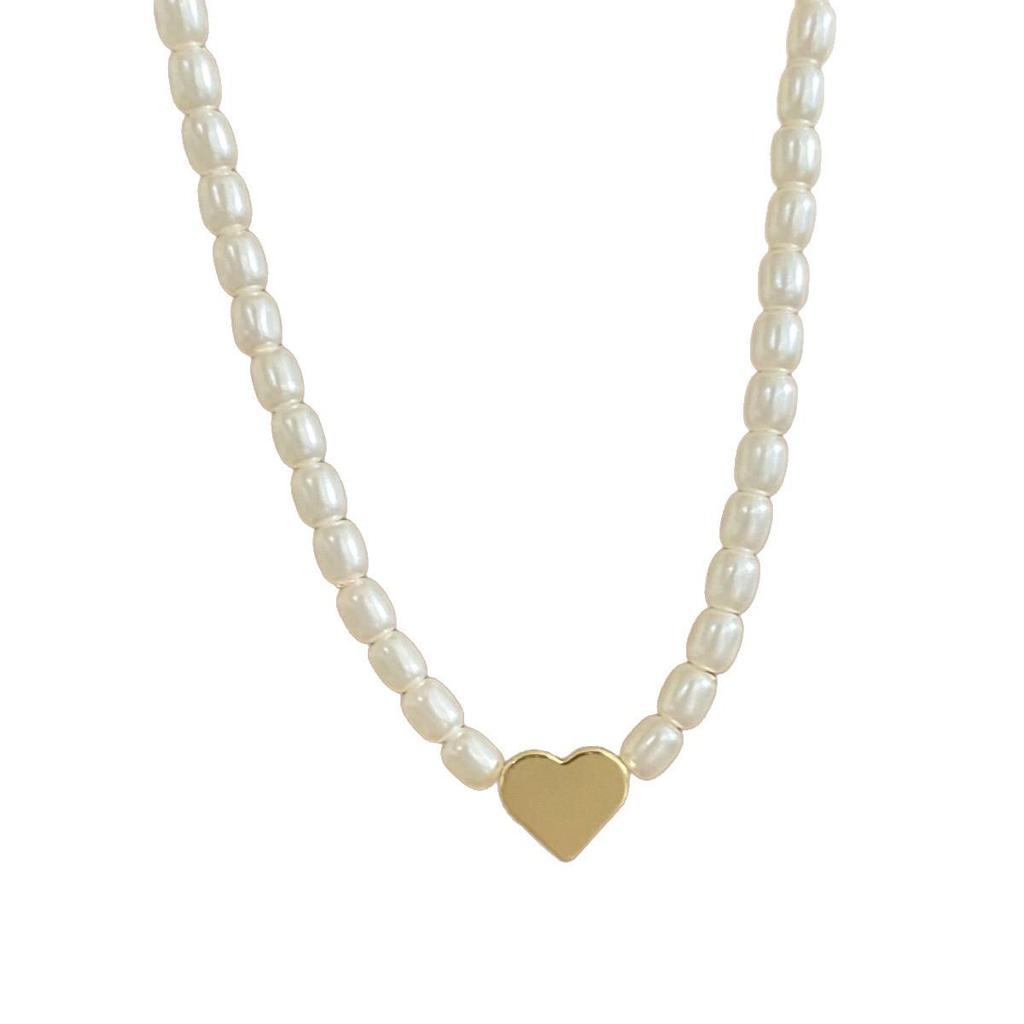 Collana con Cuore Dorato e Perle Francese - Choker Elegante, Design Dolce e Versatile a Catena per la Clavicola