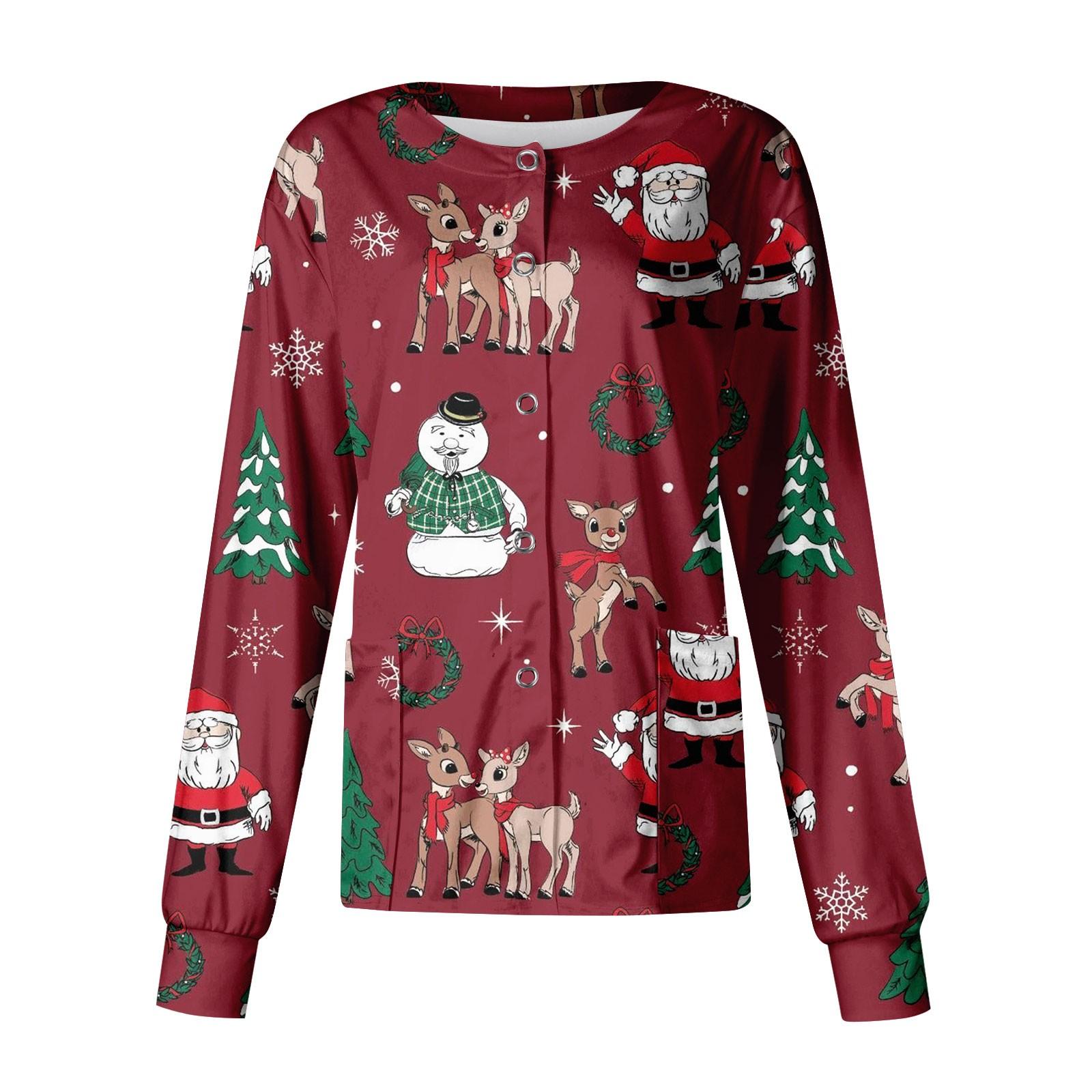 

Женский повседневный однобортный топ с длинным рукавом и рождественским принтом Dry-nurse S