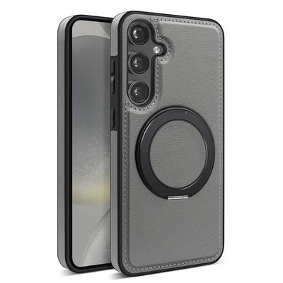 For Samsung Galaxy S24 Case with Ring Kickstand Compatible with MagSafe PU Leather Back Cover