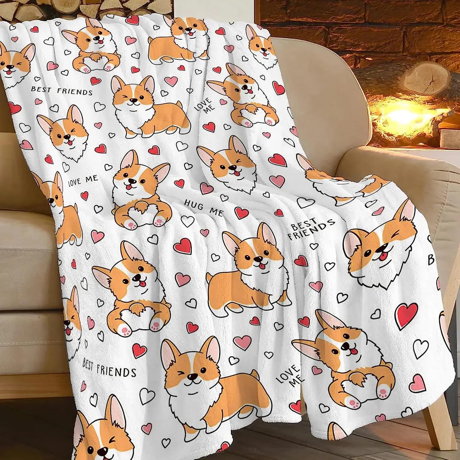 

Corgi Blanket Cute Pet Dog Corgi Throw Blankets Super Soft Flannel Cozy Cartoon Pattern Animals Blanket Warm Lightweight# 75X95CM серый