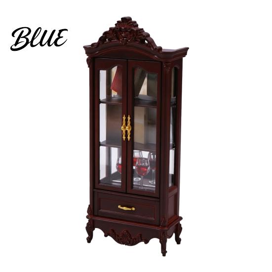 Retro Miniature Storage Shelf Curio Cabinet, 1/12 Scale Mini Wine Wooden Tiny Display Cabinet with Doll Mansion Drawers Drawer, Vintage Furniture for